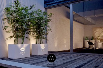 Illuminated outdoor planters with logo - Lumi Logo